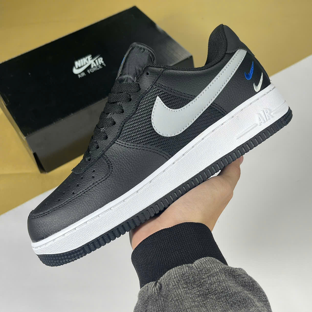 Giày Nike Air Force 1 Black Racer Blue Đen Xám Trắng