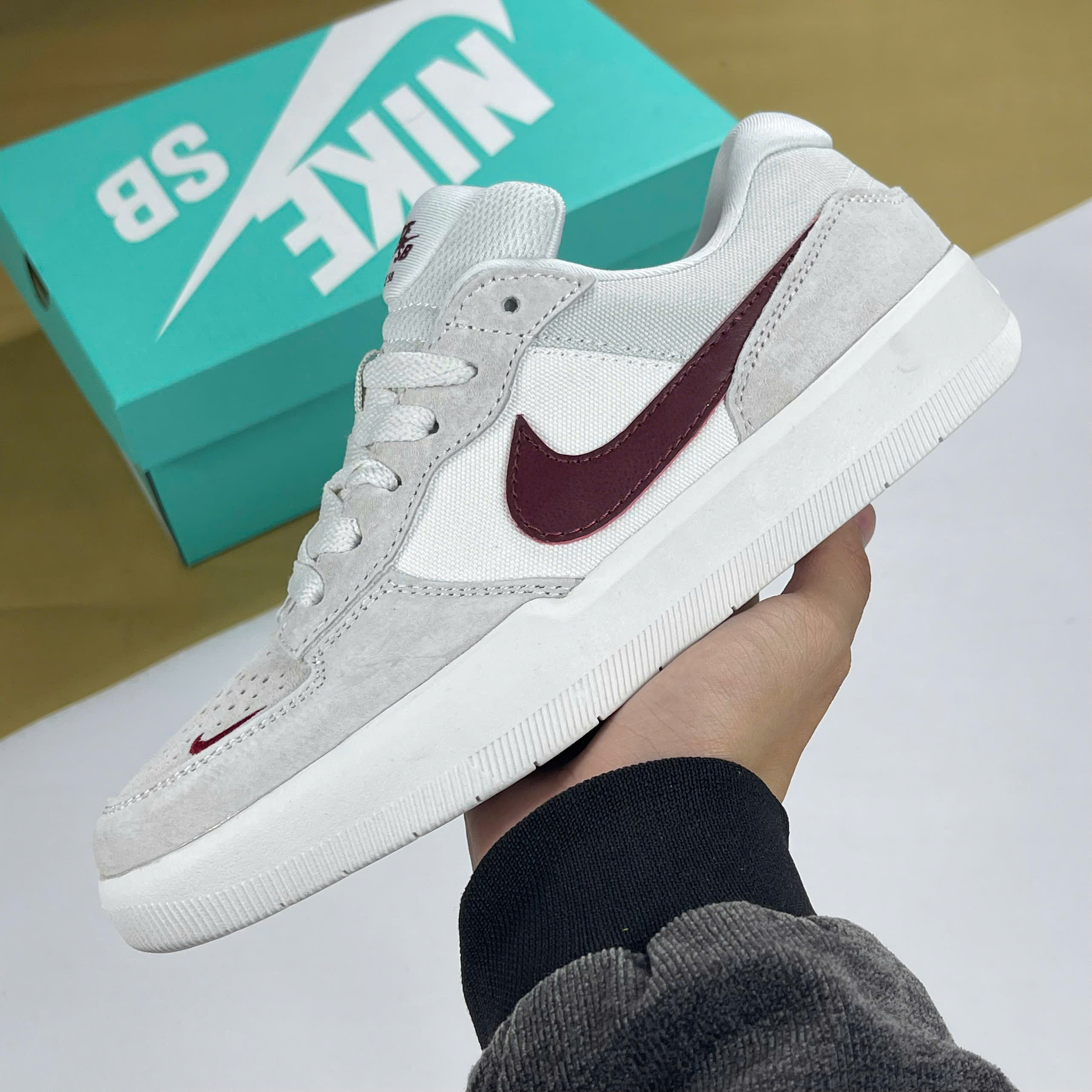 Giày Nike SB 58 Light Smoke Burgundy Đỏ Xám Da Lộn