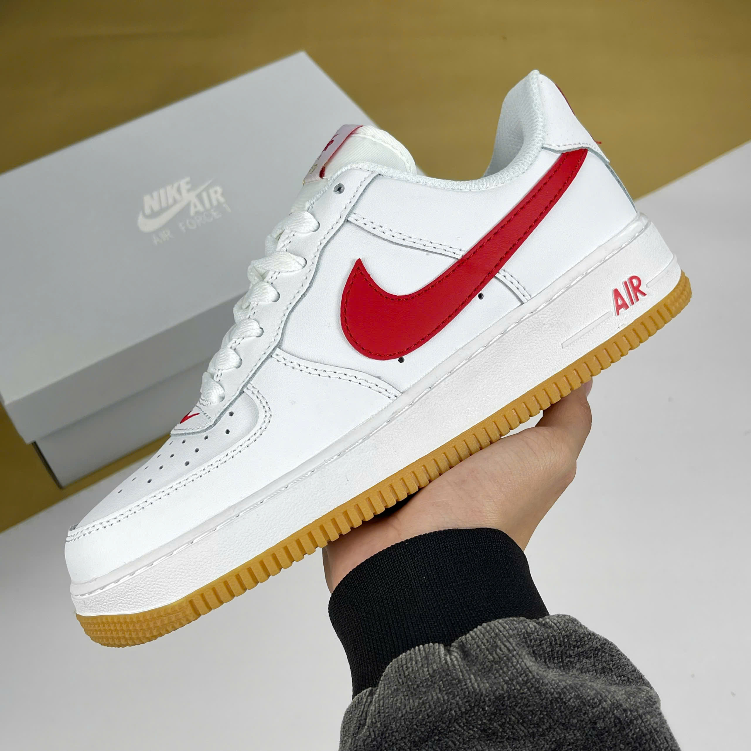 Giày Nike Air Force 1 Color Month Red Trắng Đỏ Đế Nâu