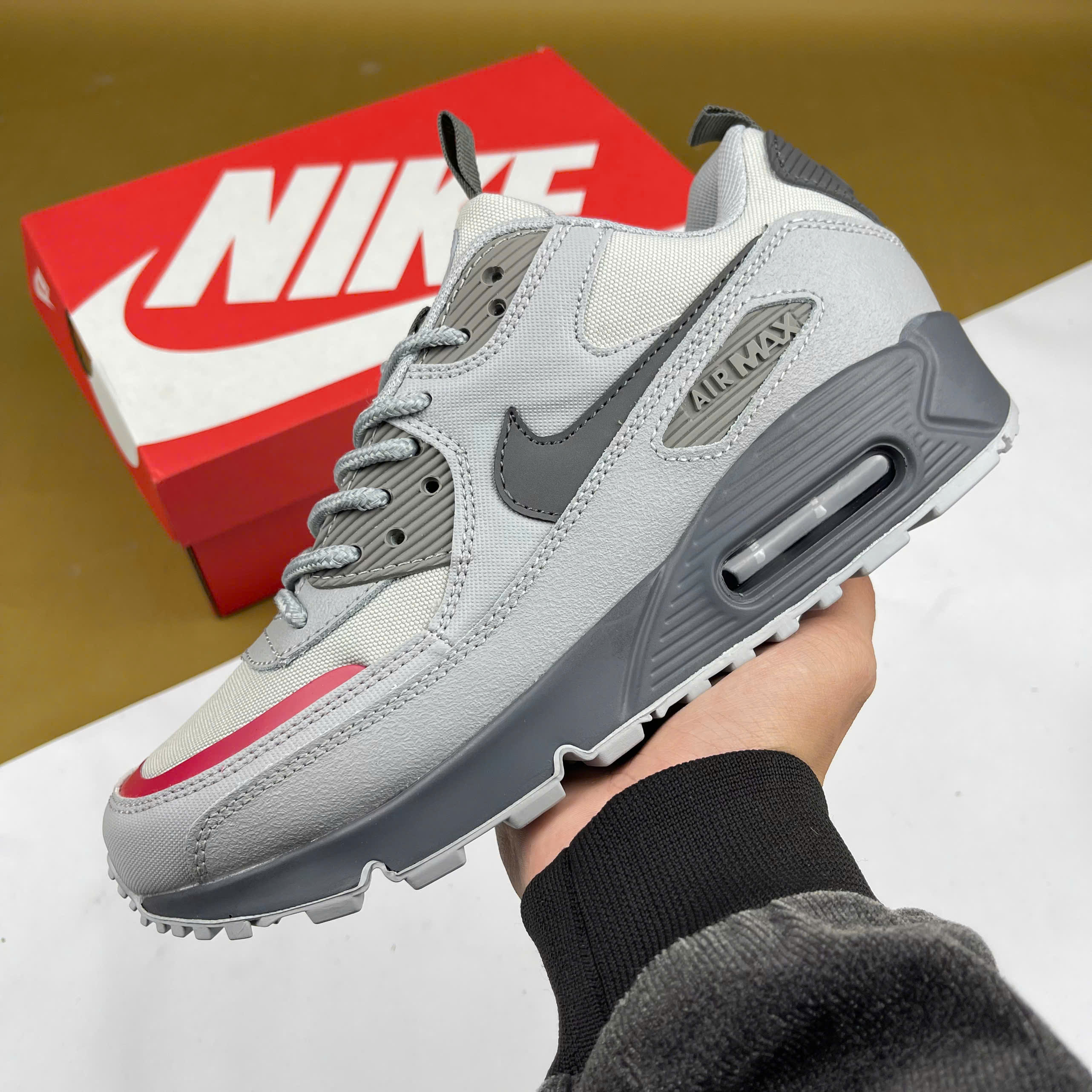 Giày Nike Air Max 90 Surplus Wolf Grey, Air Max 90 Xám viền Đỏ - Nike ảnh 9 giày thể thao chất lượng