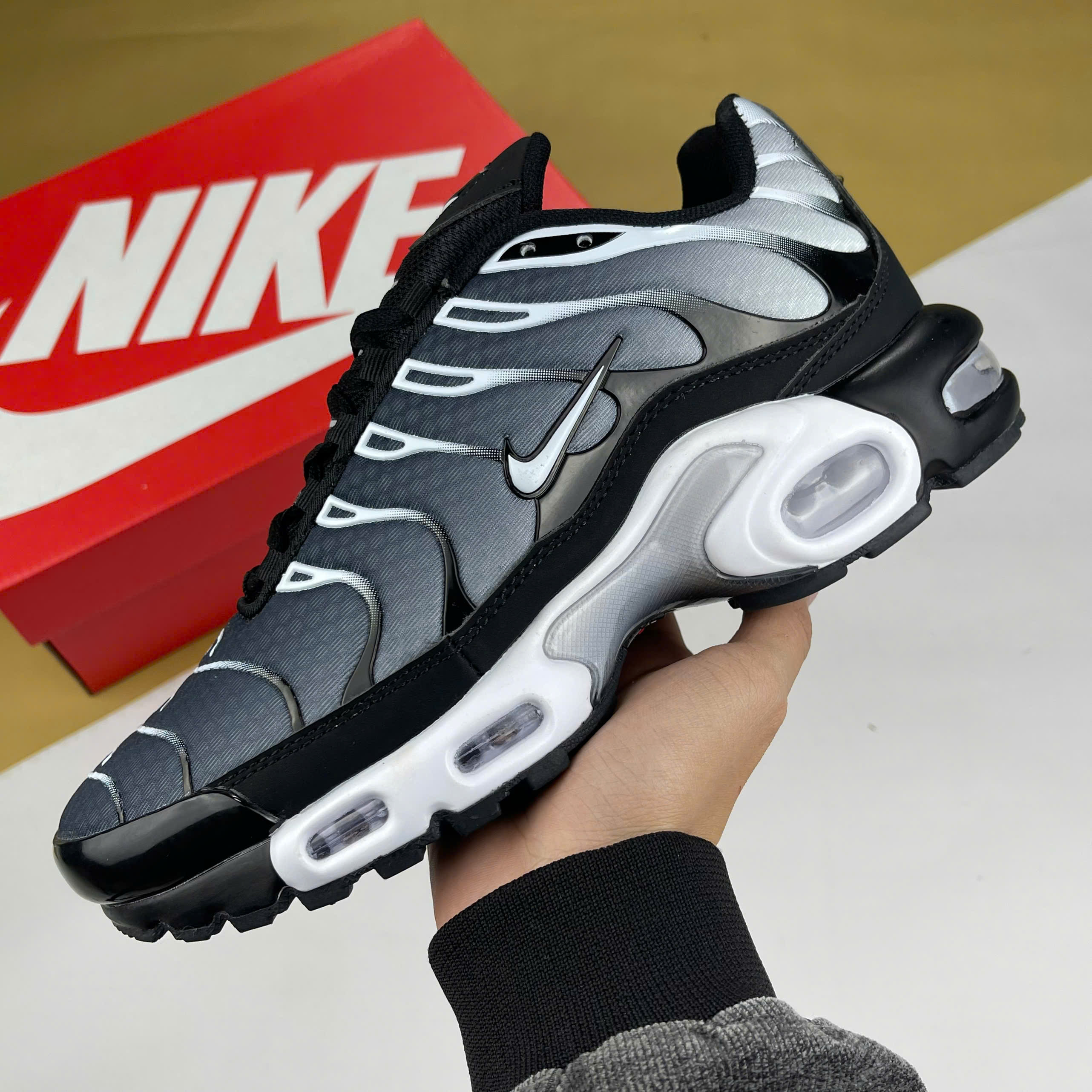 Giày Nike Air Max Plus TN Black Metallic Silver Trắng Đen Xám