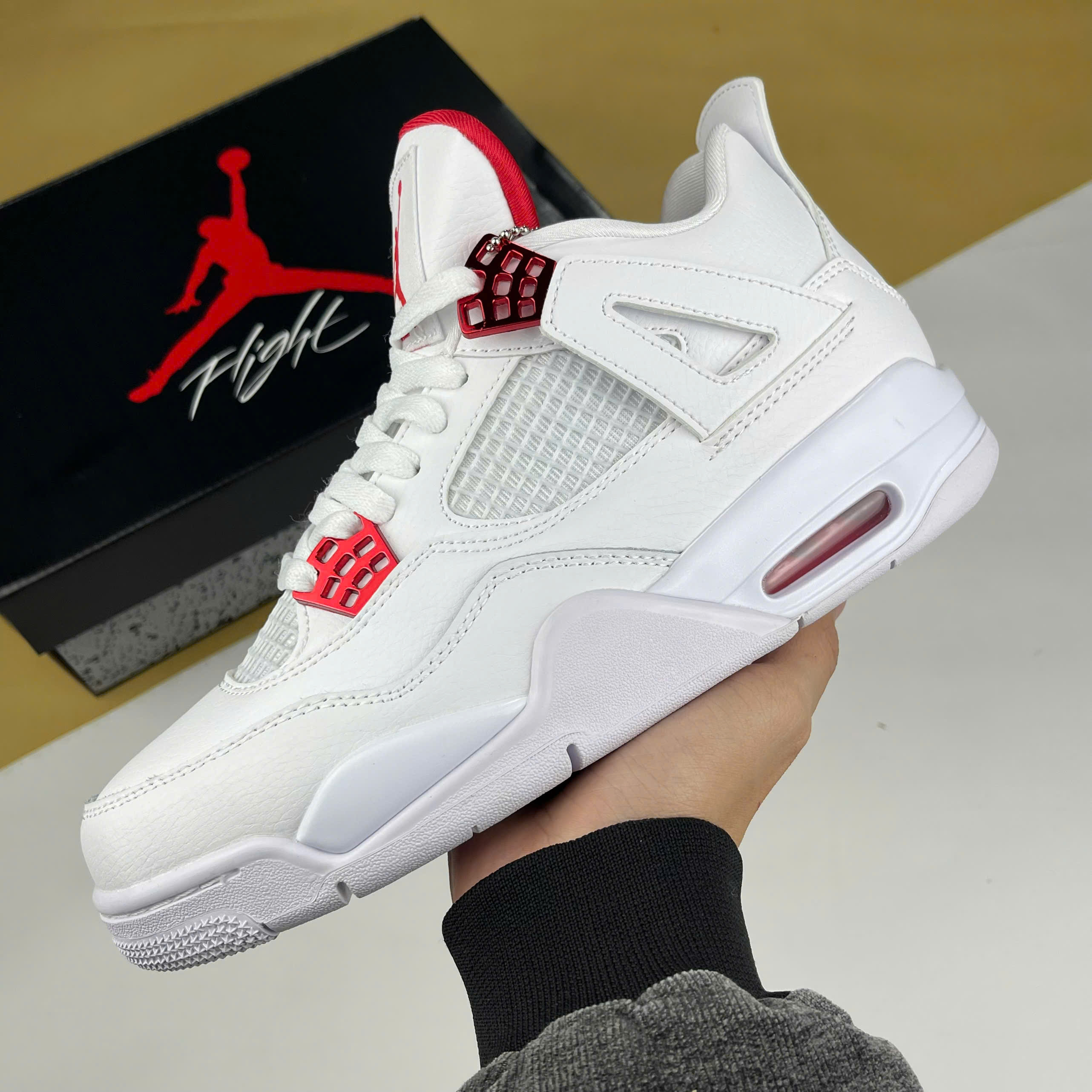 Giày Nike Air Jordan 4 Red Metallic , JD4 Trắng Đỏ