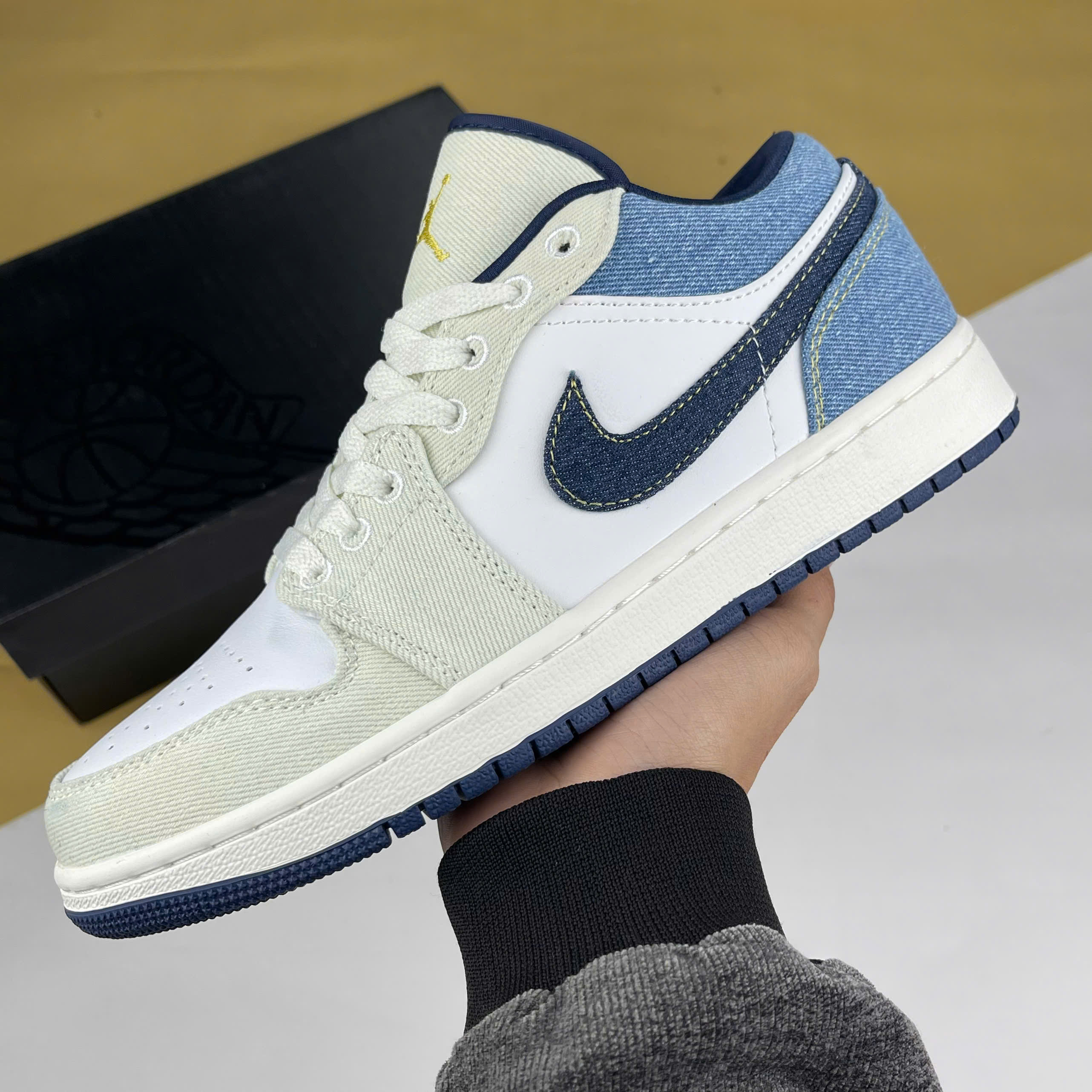 Giày Nike Air Jordan 1 Low Light Denim, JD1 Cổ Thấp Trắng Kem - Nike giày thể thao chất lượng