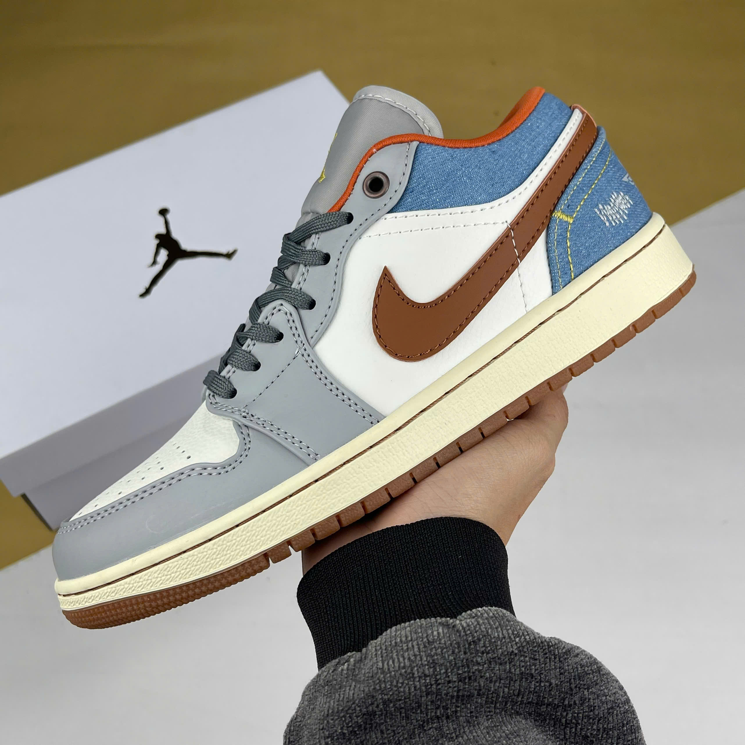 Giày Nike Air Jordan 1 Low Phantom Denim, JD1 Cổ Thấp Xám Trắng Nâu