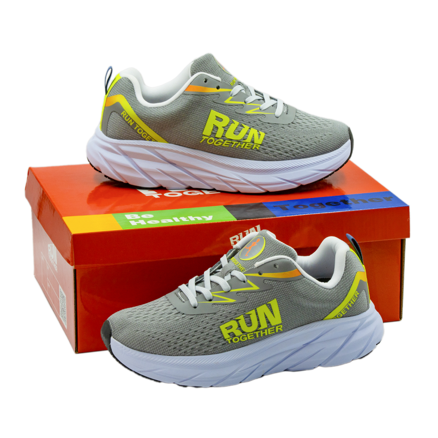 Giày thể thao chạy bộ chính hãng Run Together công nghệ gắn chip thông minh - Giày sneaker màu Xám đế cao