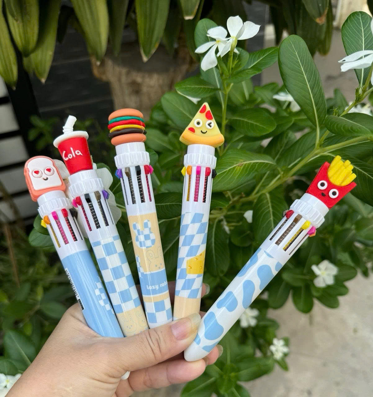 Bộ bút bi 10 màu trang trí hình con thú , vỏ bằng nhựa + sắt mạ
