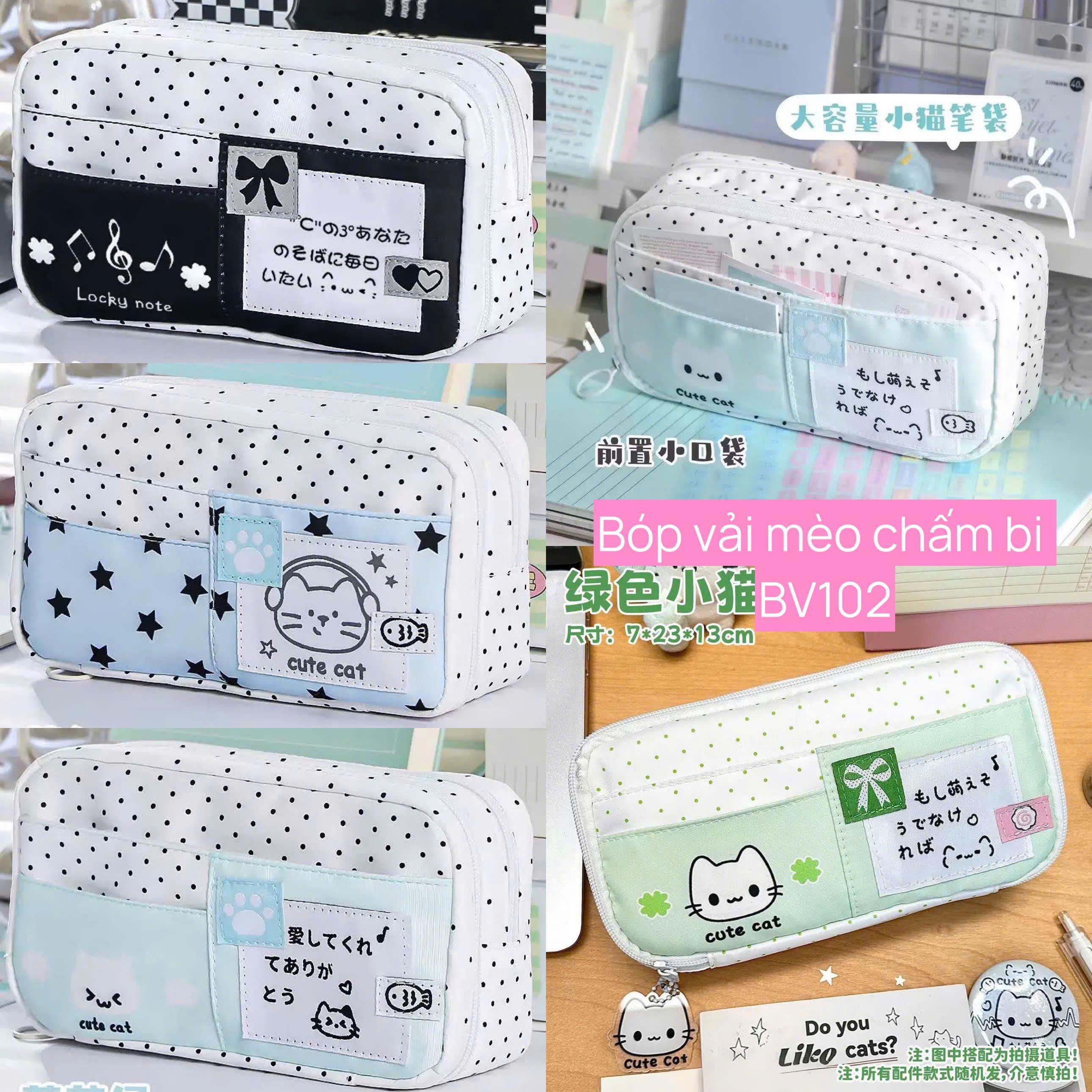 Bóp đựng viết mèo chấm bi