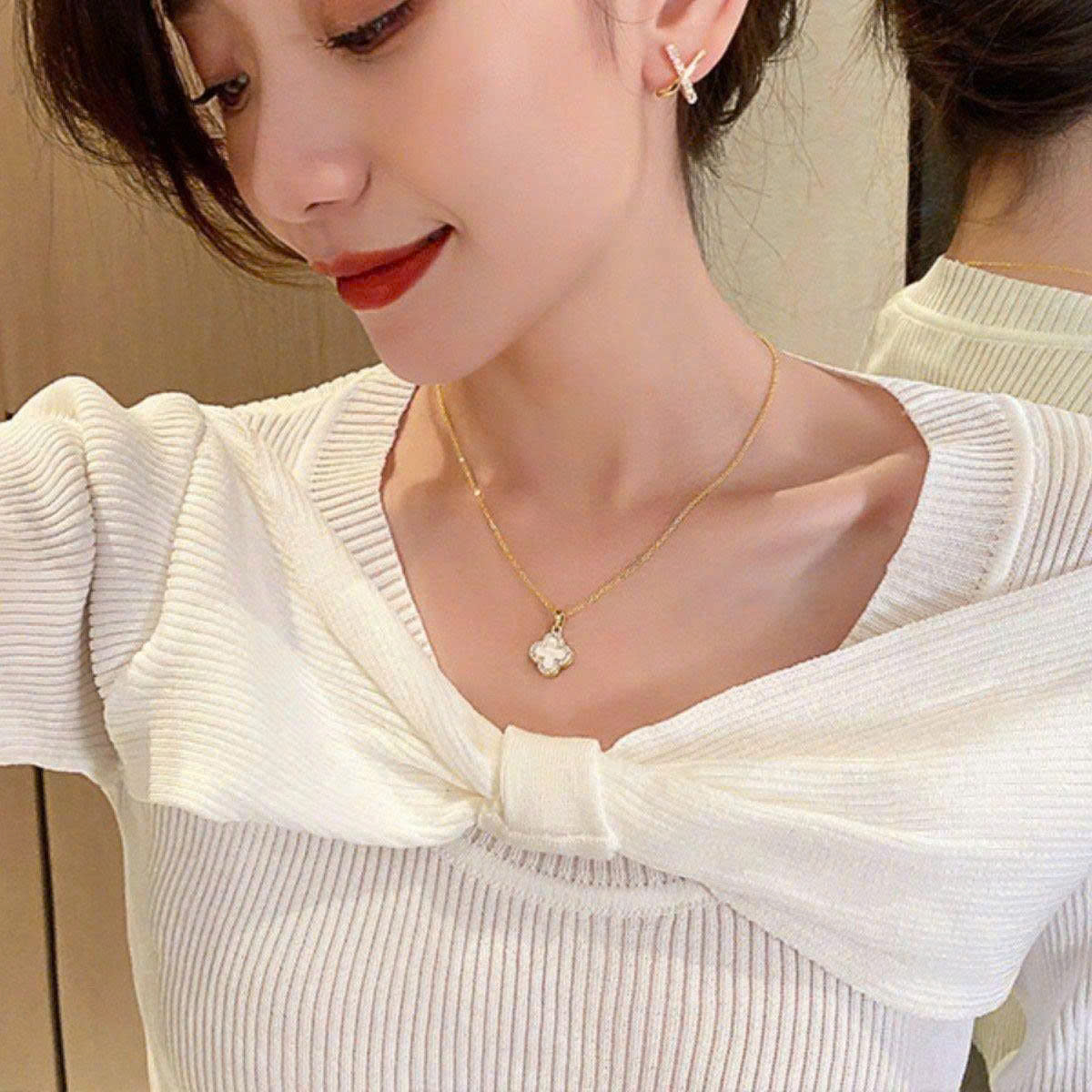 Vòng cổ thời trang cho nữ (dây chuyền), họa tiết cỏ 4 lá