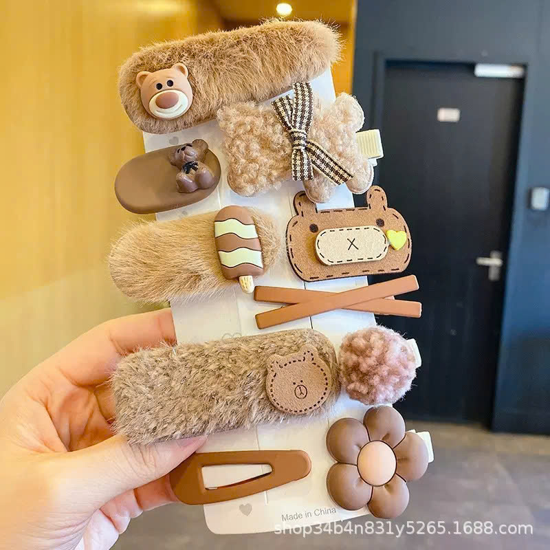 Túi 10 kẹp tóc hình lông thú, KT túi: 16*8*1cm