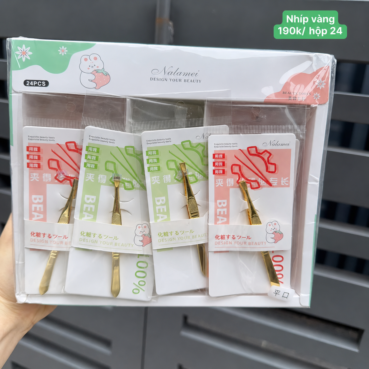 Nhíp cầm tay bằng thép không gỉ, màu vàng, đóng gói 24 chiếc/túi