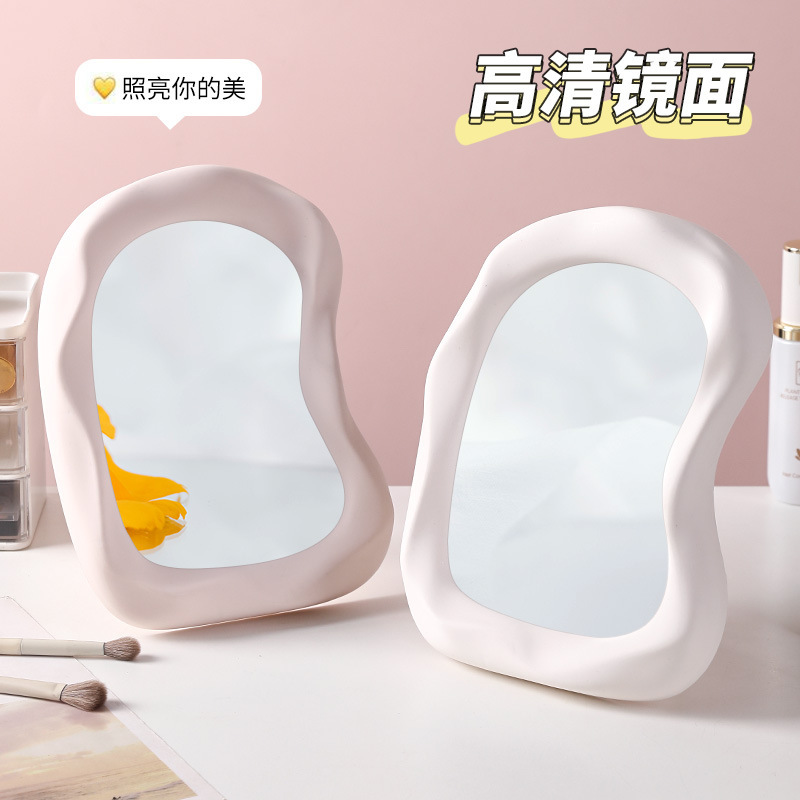 Gương soi thủy tinh để bàn, mã hình mây, chất liệu gương tráng bạc, KT: (16x22.5) cm