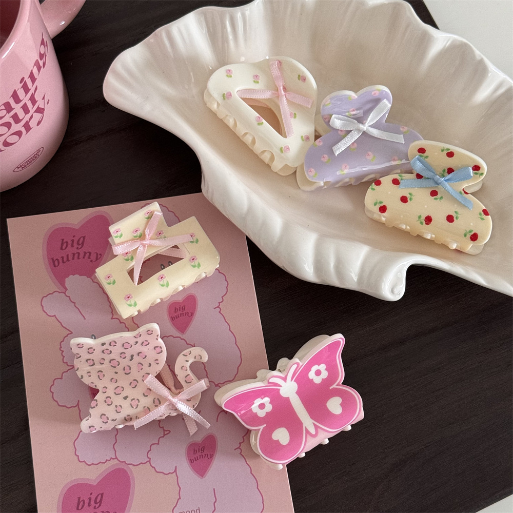 Kẹp tóc bằng nhựa, đính nơ trang trí, KT: dài 6-14cm