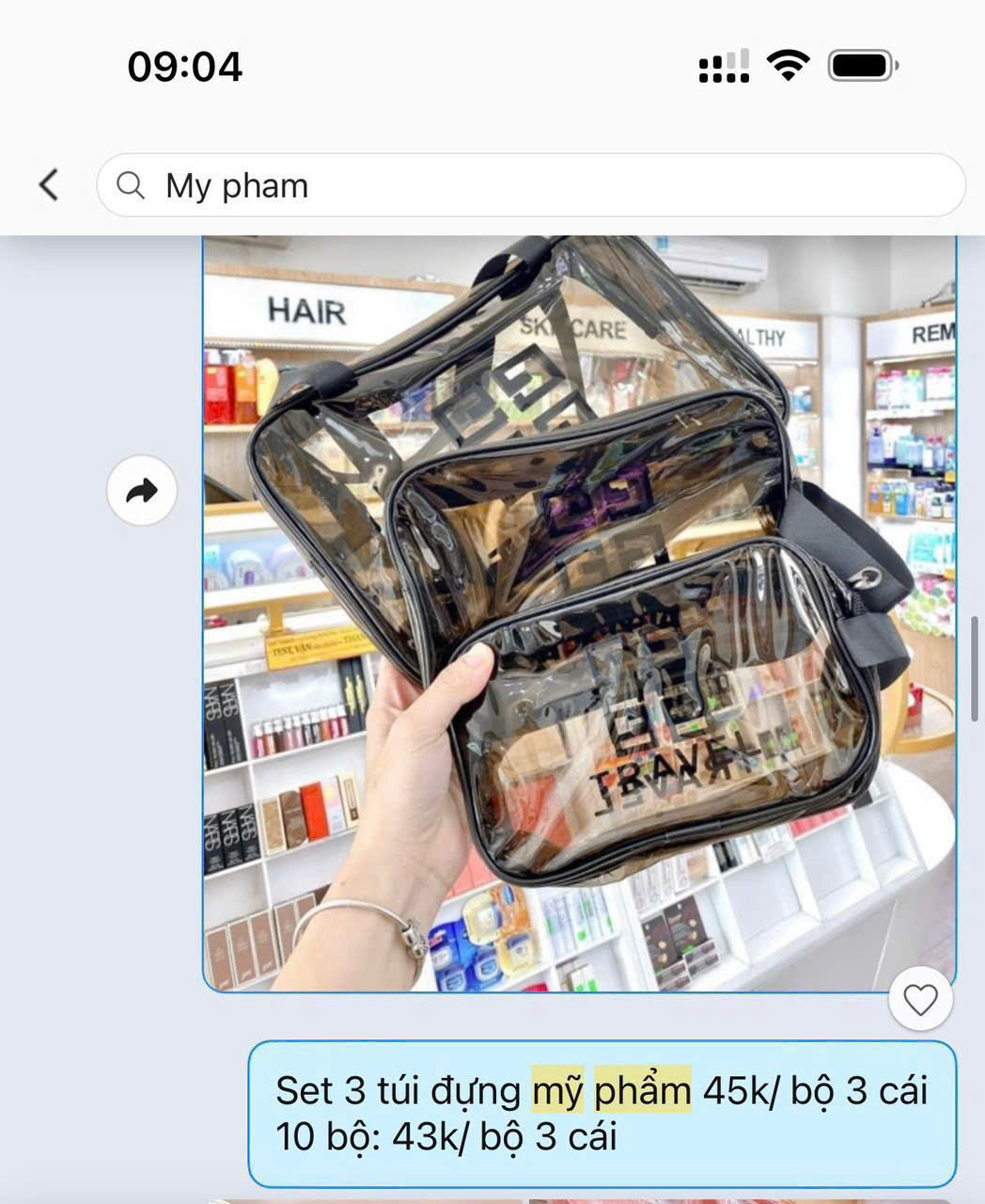 Bộ 3 túi đựng đồ cá nhân bằng nhựa,  KT:(29x12x21) (26x10x15)