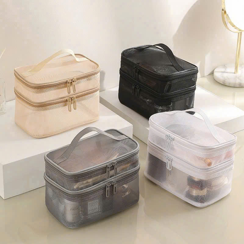 Túi lưới đựng mỹ phẩm 2 tầng size 14x13x21