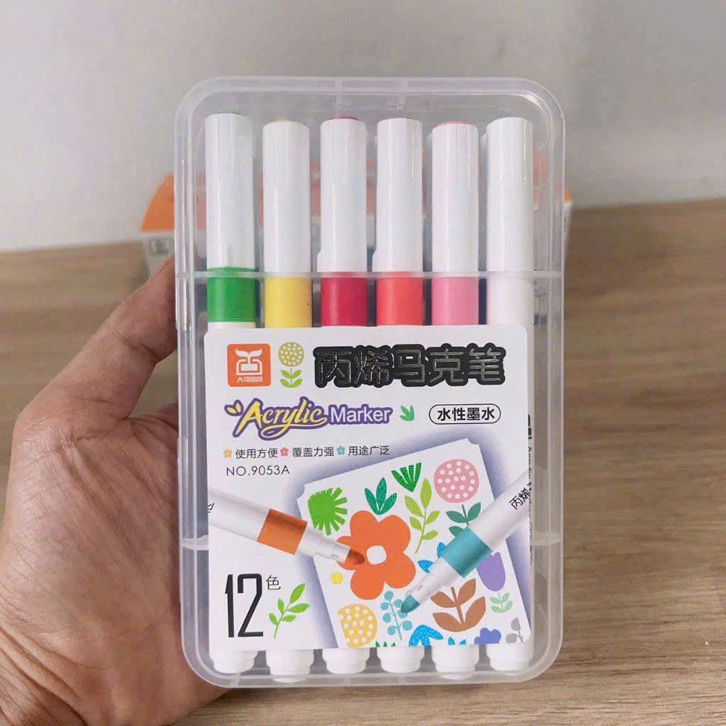 Bộ bút dạ cao cấp Acrylic 9053, loại 12 màu/bộ, chiều dài 13.5cm
