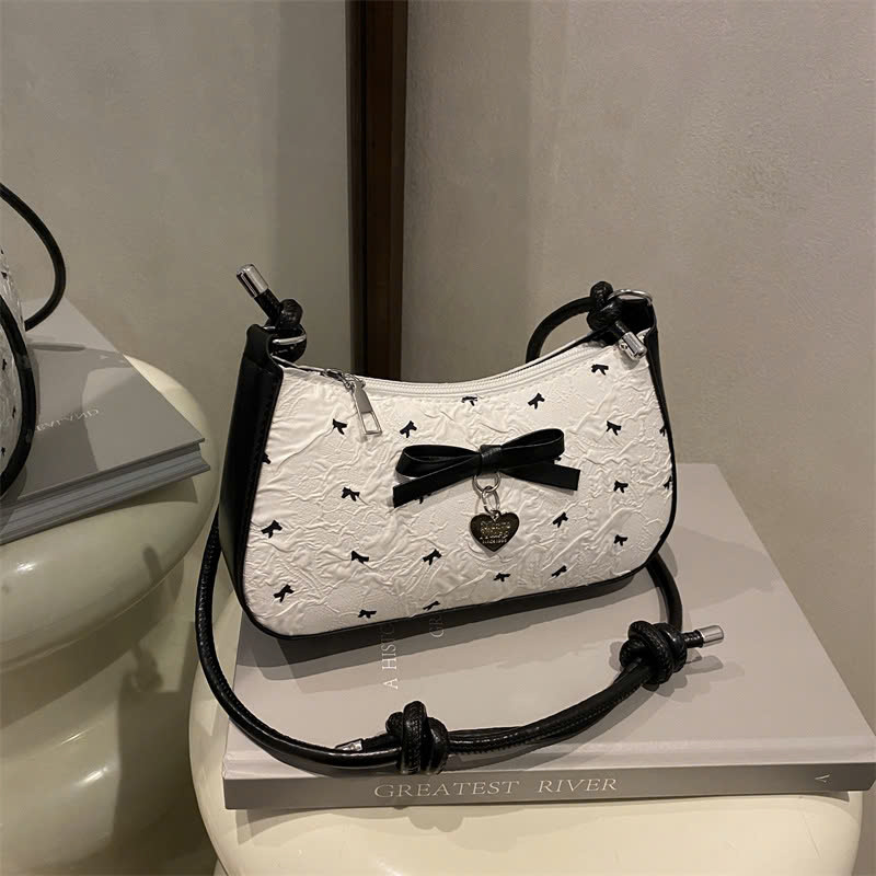 Túi xách tay có quai đeo vai cho nữ, họa tiết nơ trái tim, KT 22*13*7cm.
