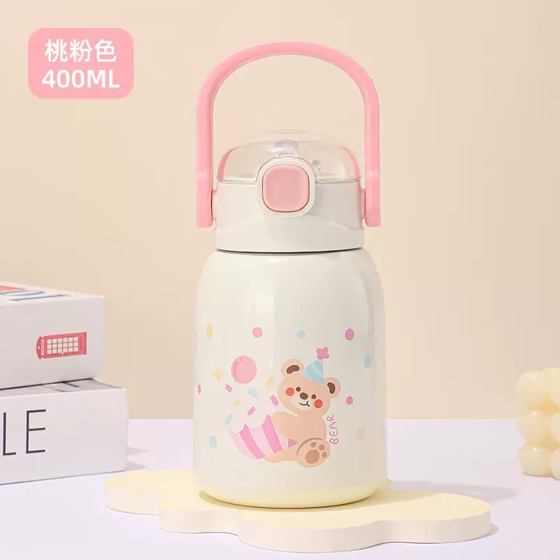 BÌNH INOX 316 NẮP BẬT GẤU HỒNG 400ML