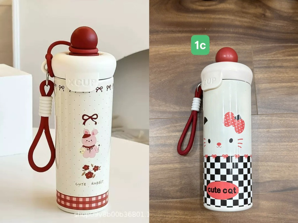 LY GIỮ NHIỆT INOX 316 THỎ CHERRY KEM ĐỎ 650ML