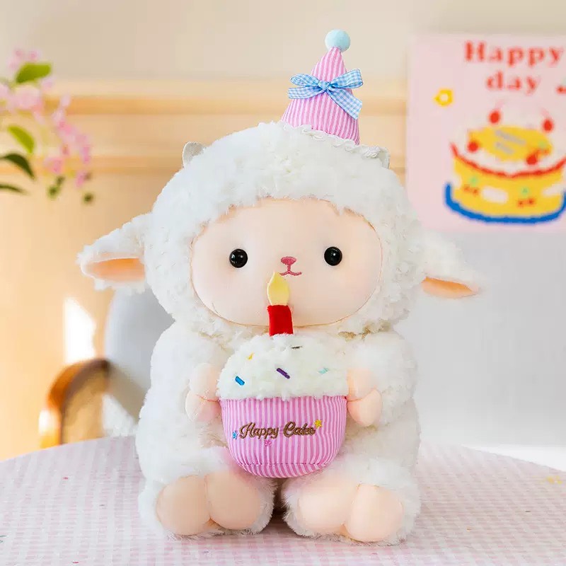 CỪU TRẮNG Ú NGỒI ÔM BÁNH KEM QC 40CM