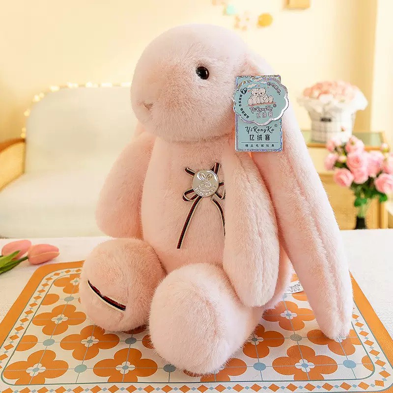 GẤU BÔNG THỎ TAG NƠ HOA 35CM HỒNG TRẮNG