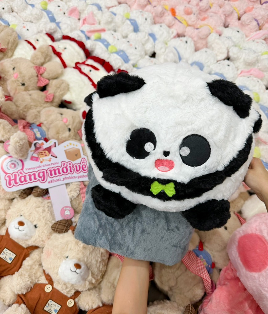 BỘ GỐI MỀN GẤU TRÚC NƠ XANH