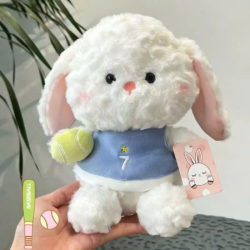 GẤU BÔNG THỎ TRẮNG LÔNG XOẮN CẦM BÓNG MINI