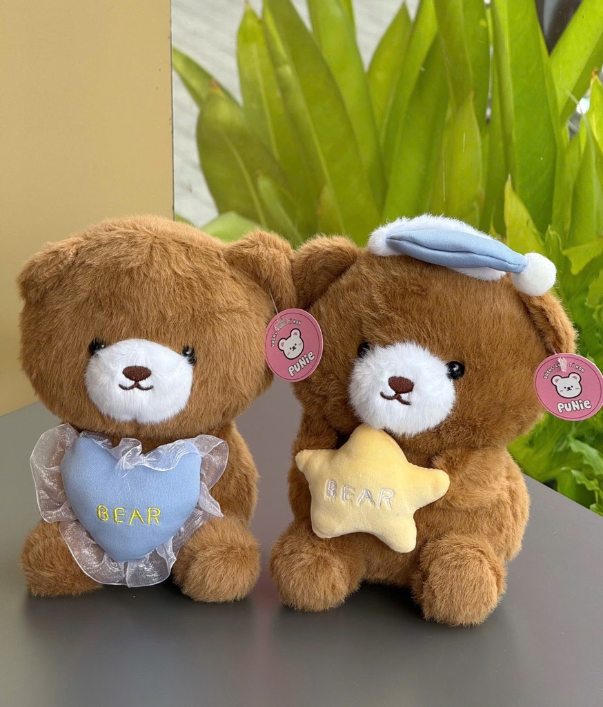 GẤU NÂU ÔM TIM/SAO/MŨ MINI