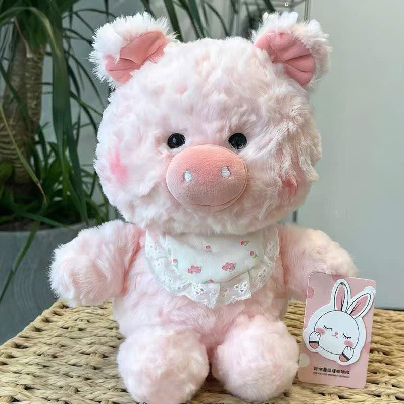 GẤU BÔNG HEO HỒNG LÔNG XOẮN ĐEO YẾM MINI