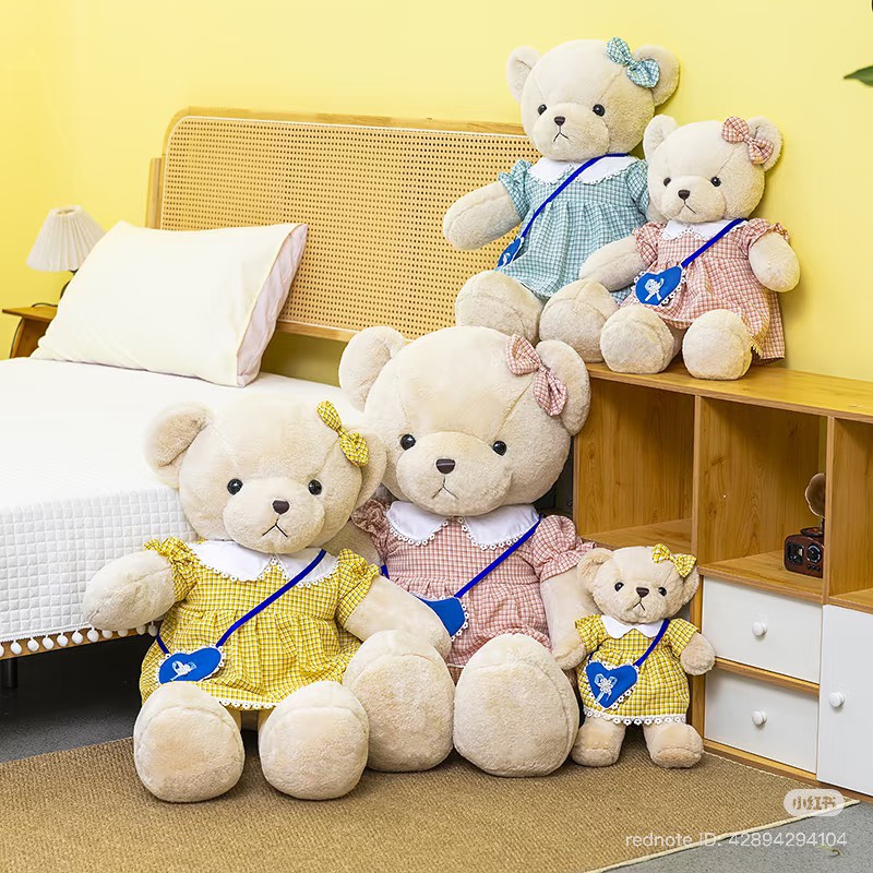 TEDDY VÁY HỒNG ĐEO TÚI 90CM