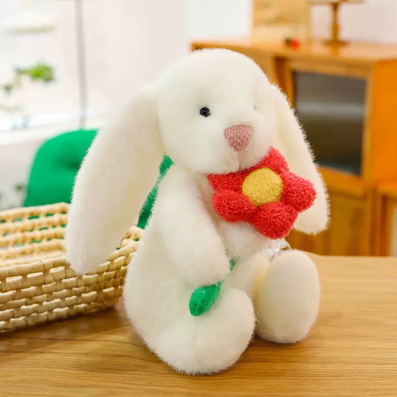 GẤU BÔNG THỎ TRẮNG ÔM HOA 35CM