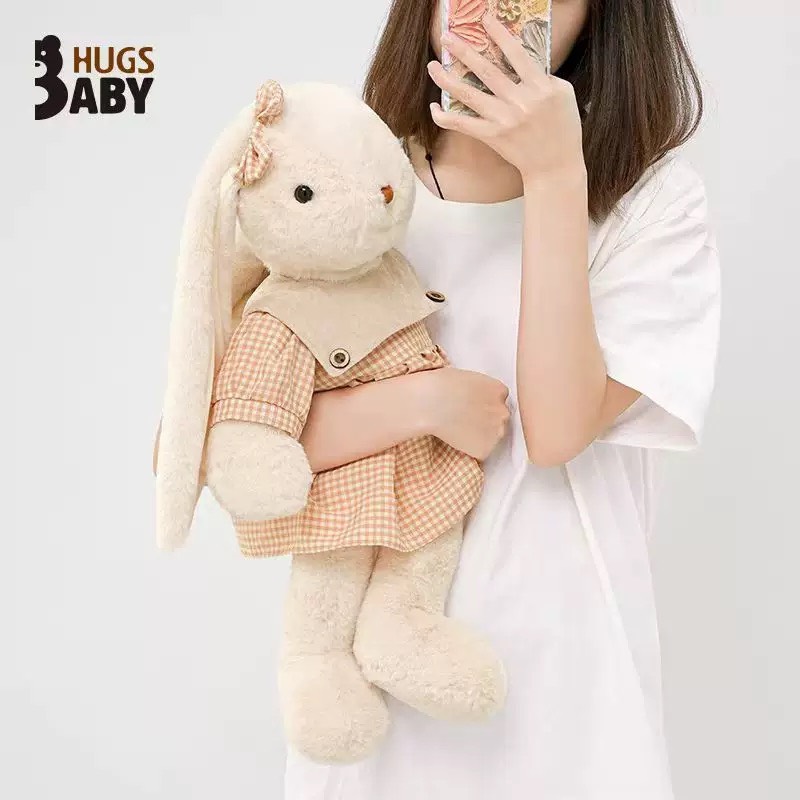THỎ KEM TAI DÀI VÁY CARO NÚT KEM 40CM QC