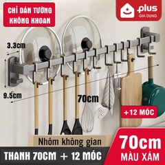 Thanh móc treo nhà bếp LTENG 12 móc dán tường màu xám