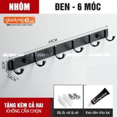 Thanh móc treo nhôm C màu đen ERMO 6 móc dán tường
